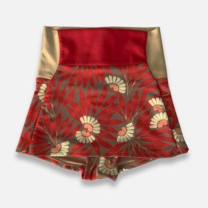 Seea Red and Gold Floral High-Rise Swim Bottoms with Red Waistband